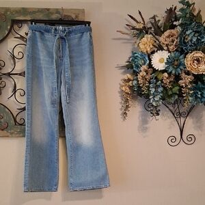 Haute Hippie Light Blue High Rise Flare Jeans with Belt NWOT Size 26